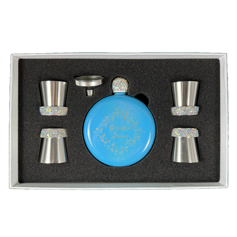 Birdie Juice Flask and Shot Glass Set - Blue