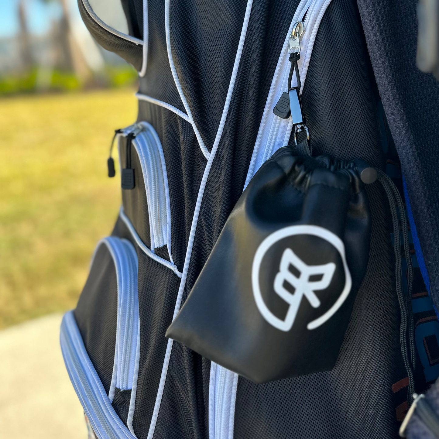 Faux Leather Drawstring Bag - Blue "GOLF"