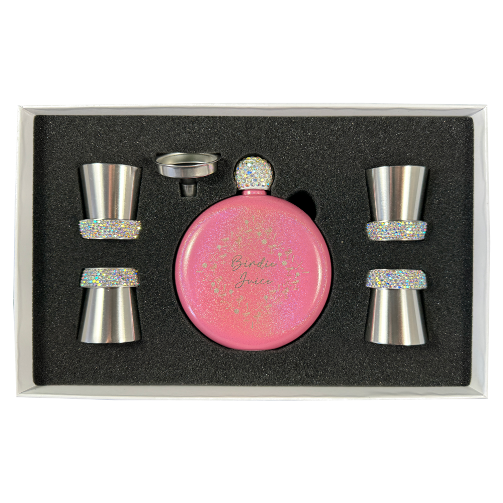Birdie Juice Flask and Shot Glass Set - Pink