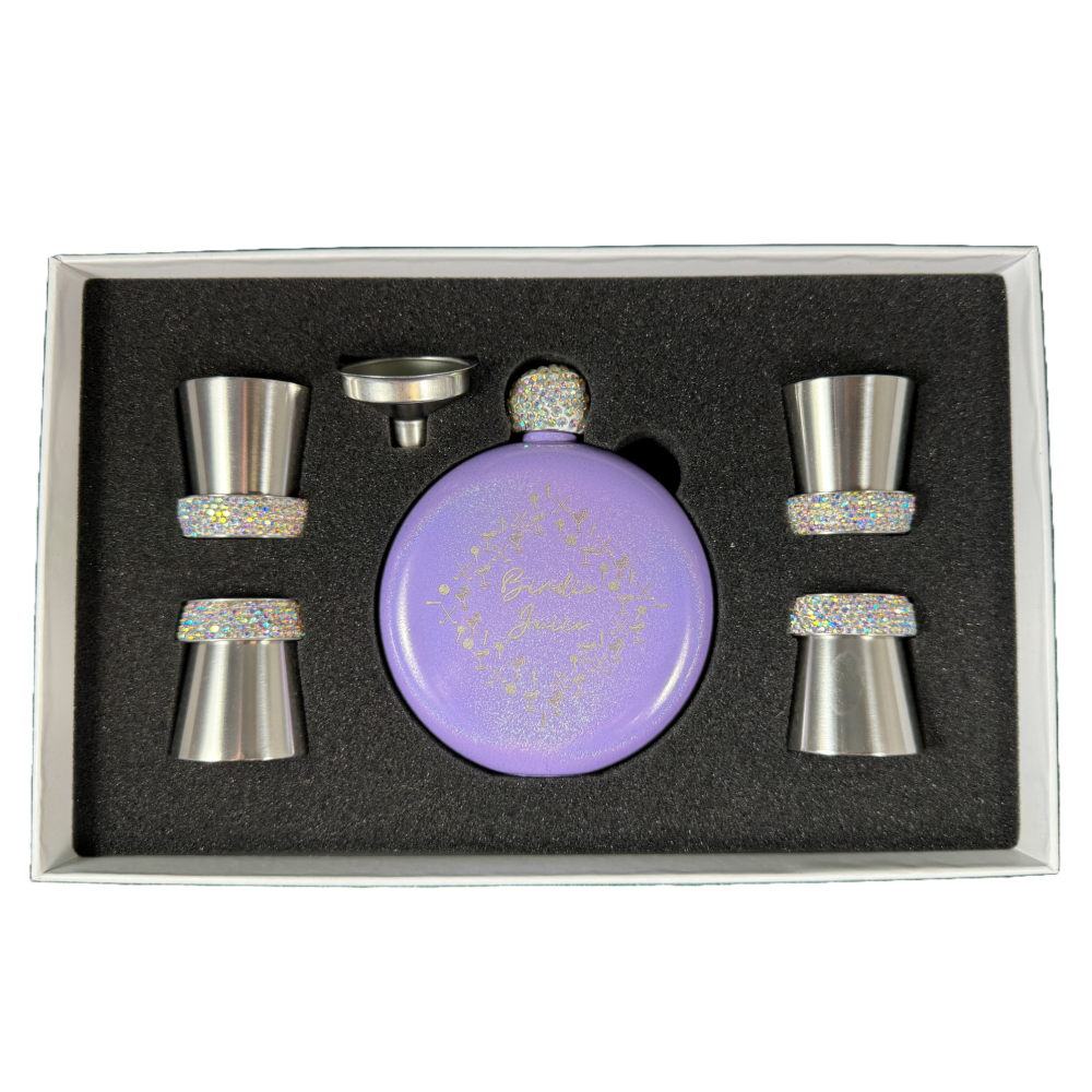 Birdie Juice Flask and Shot Glass Set - Purple