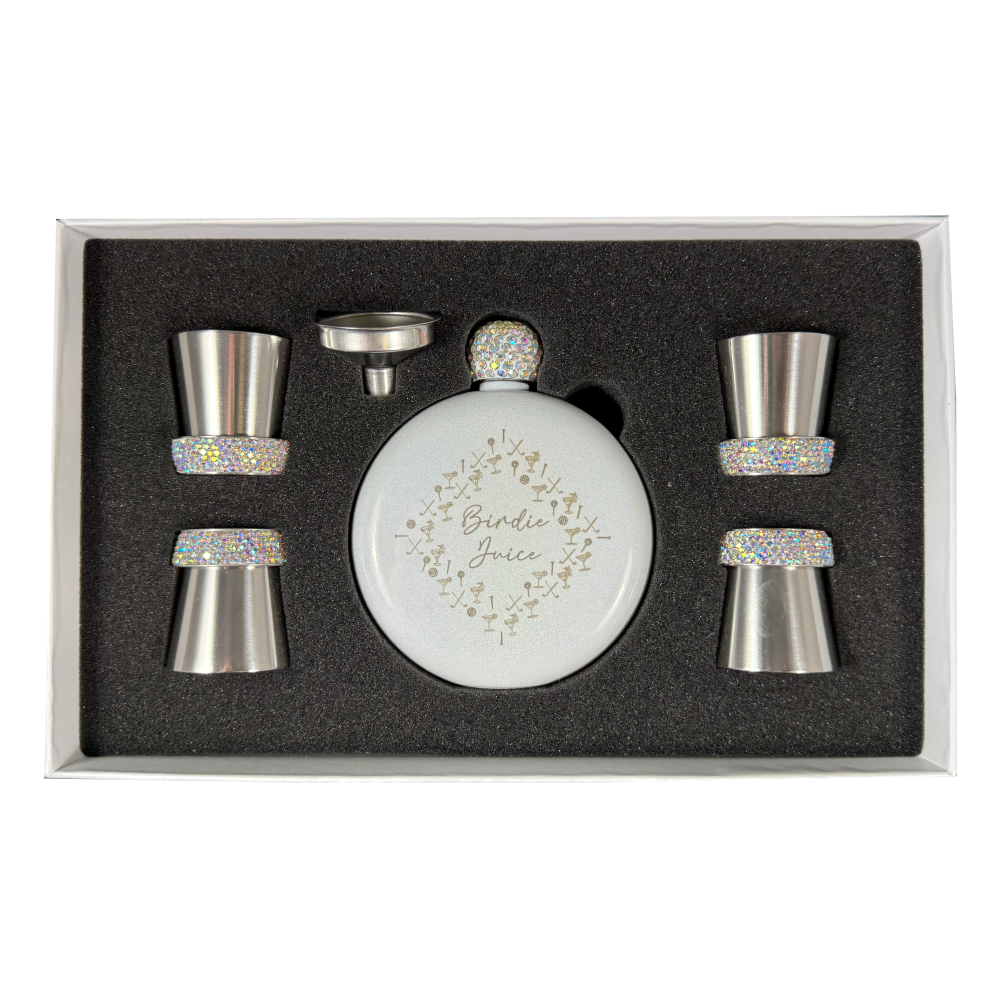 Birdie Juice Flask and Shot Glass Set - White