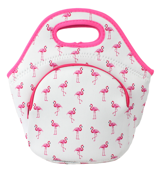 Neoprene Lunch Bag with Pocket - Flamingo
