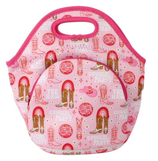 Neoprene Lunch Bag with Pocket - Cowgirl Party