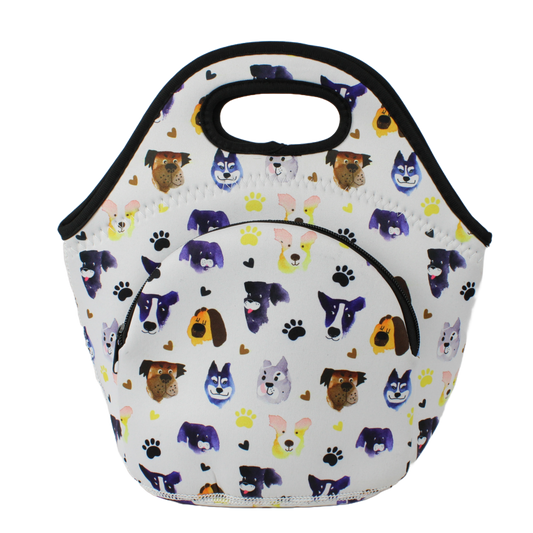 Neoprene Lunch Bag with Pocket - Doggie Party