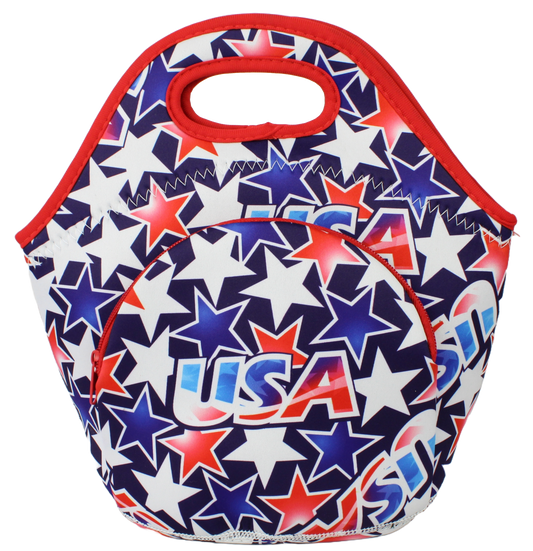 Neoprene Lunch Bag with Pocket - USA Stars