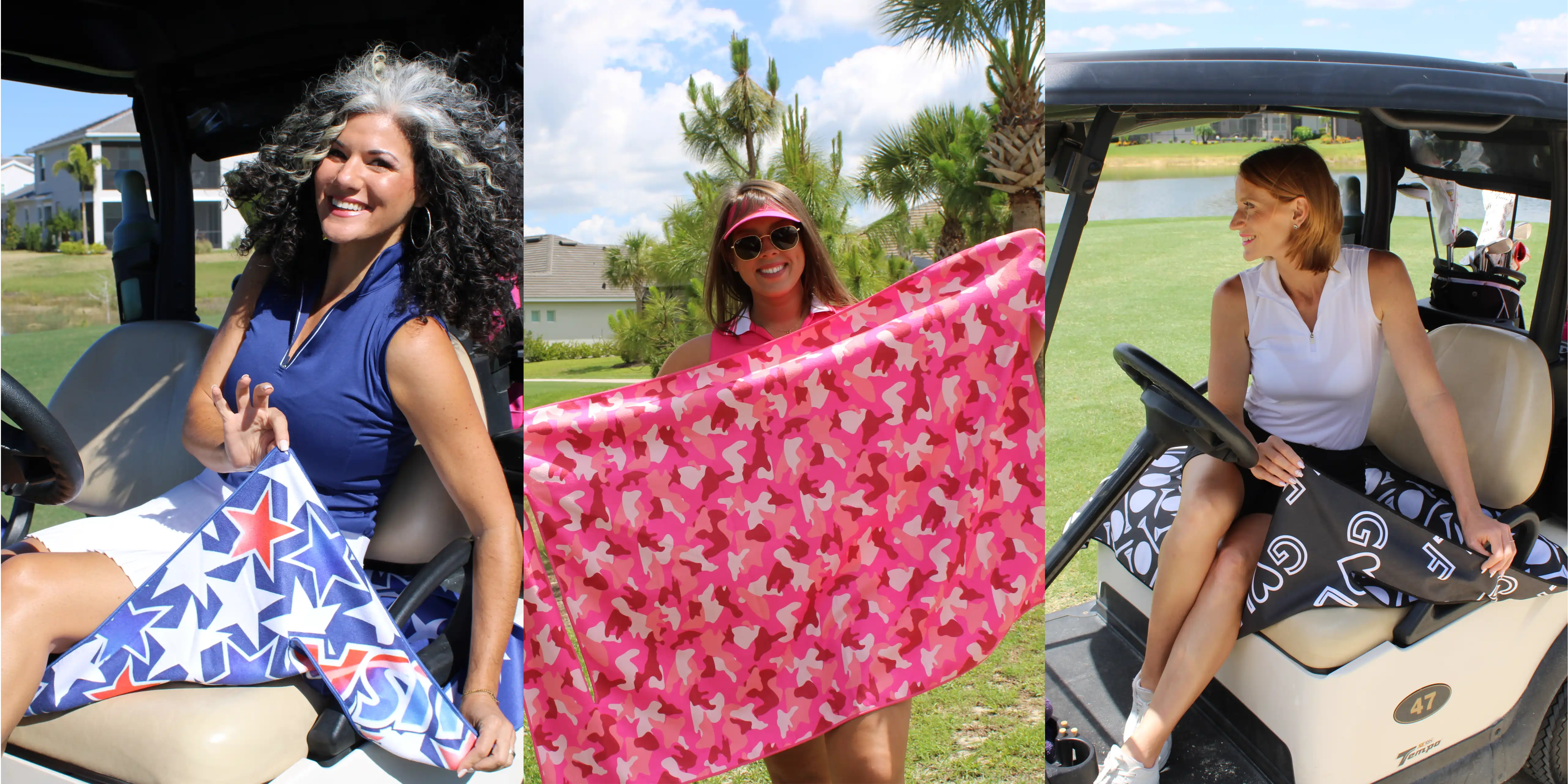 A banner image showing several golf cart seat covers