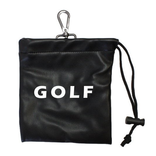 Faux Leather Drawstring Bag - Black "GOLF"