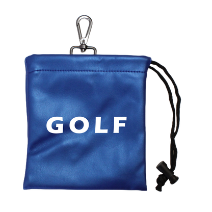 Faux Leather Drawstring Bag - Blue "GOLF"