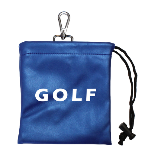 Faux Leather Drawstring Bag - Blue "GOLF"