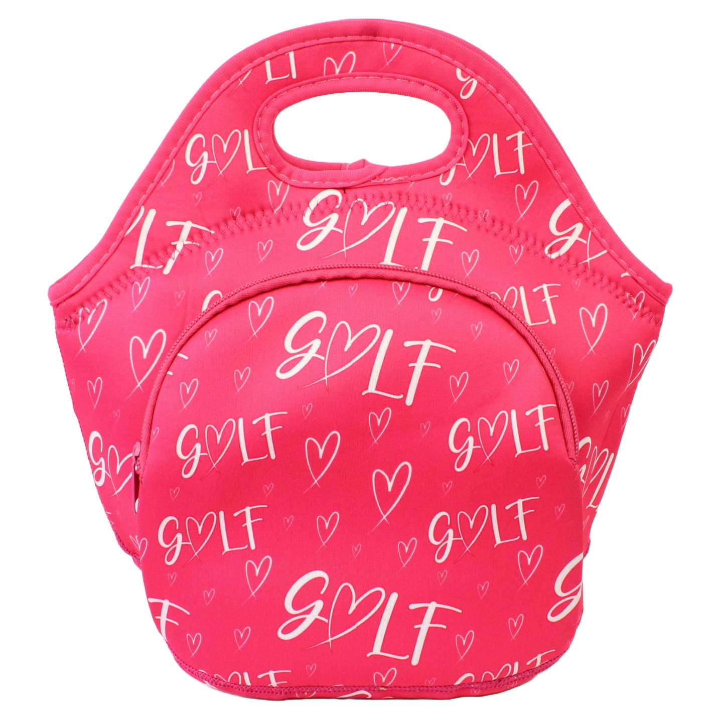 Neoprene Lunch Bag with Pocket - Heart Golf (Pink)