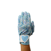 Ladies golf glove with blue and white tropical patterns