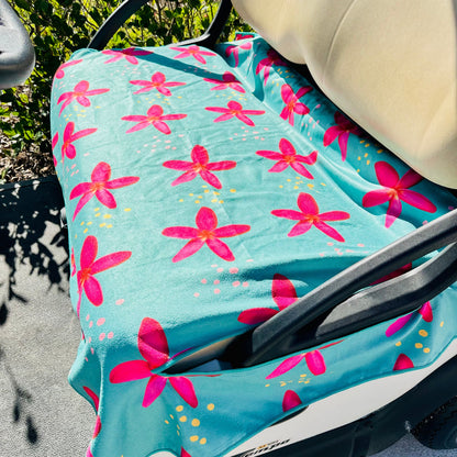 Golf Cart Seat Cover - Flower / Aqua