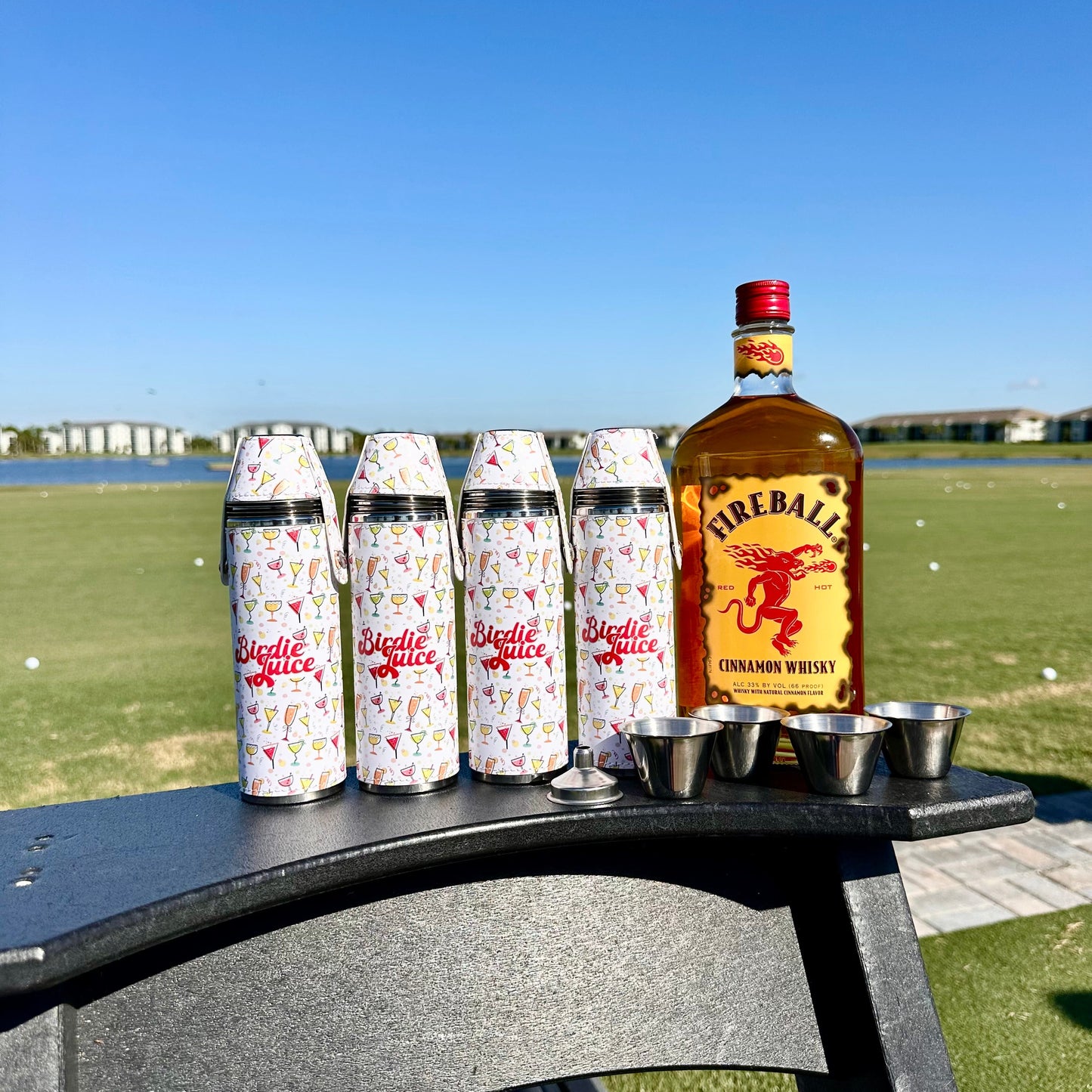 FORE Shot Flask with Shot Glasses - Let's Party