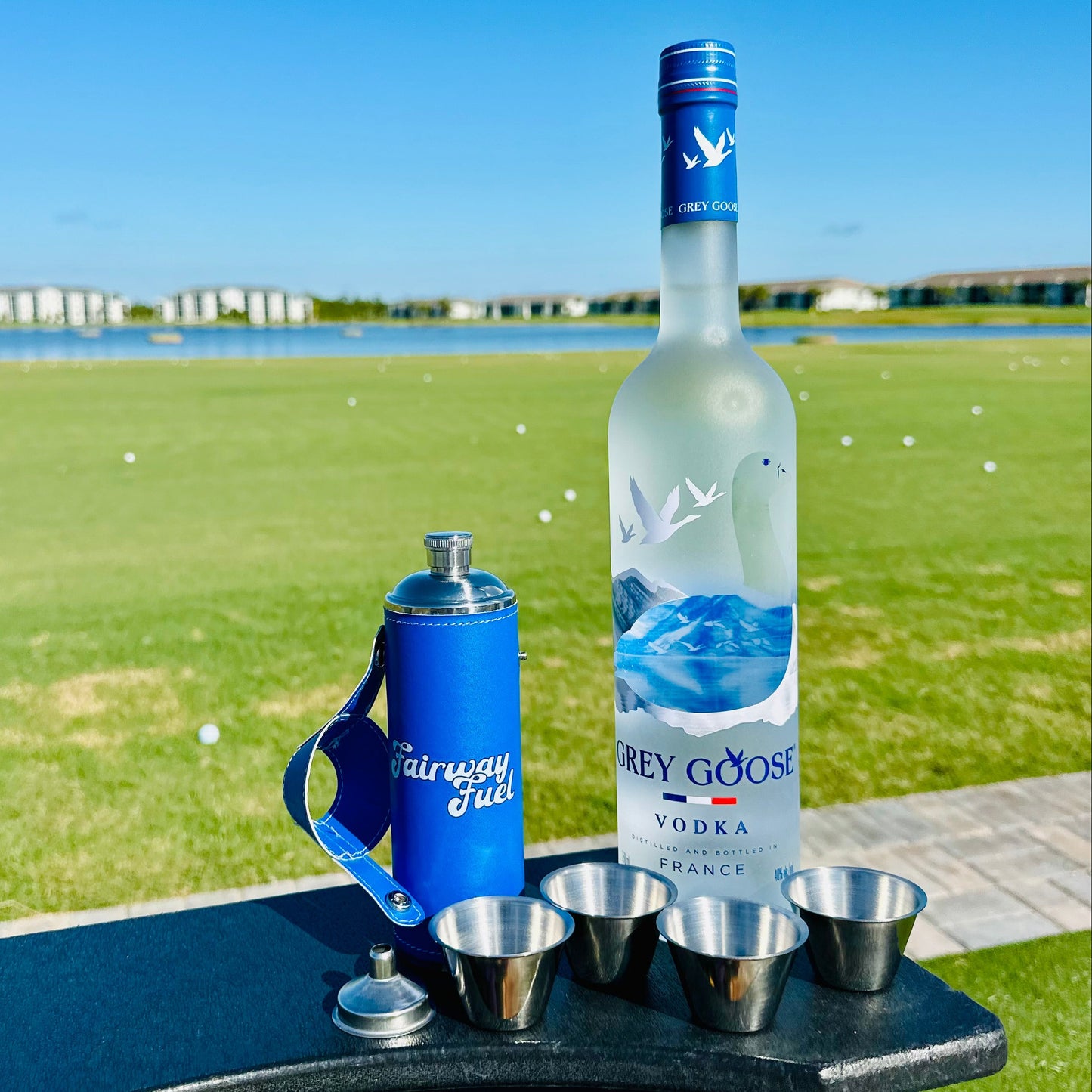 FORE Shot Flask with Shot Glasses - Blue