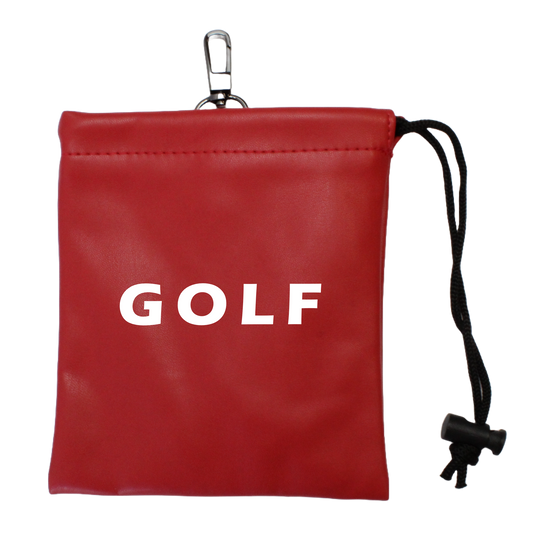 Faux Leather Drawstring Bag - Red "GOLF"