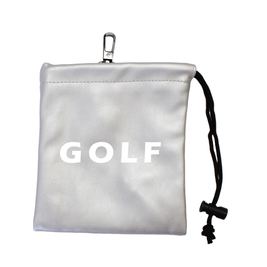 Faux Leather Drawstring Bag - Silver "GOLF"