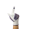 White ladies golf glove with blue spots.