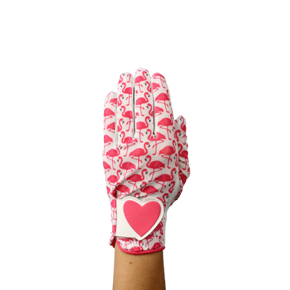 Ladies golf glove with flamingo pattern