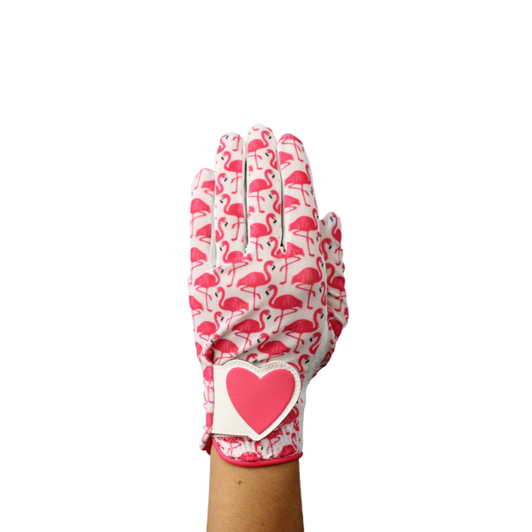 Ladies golf glove with flamingo pattern