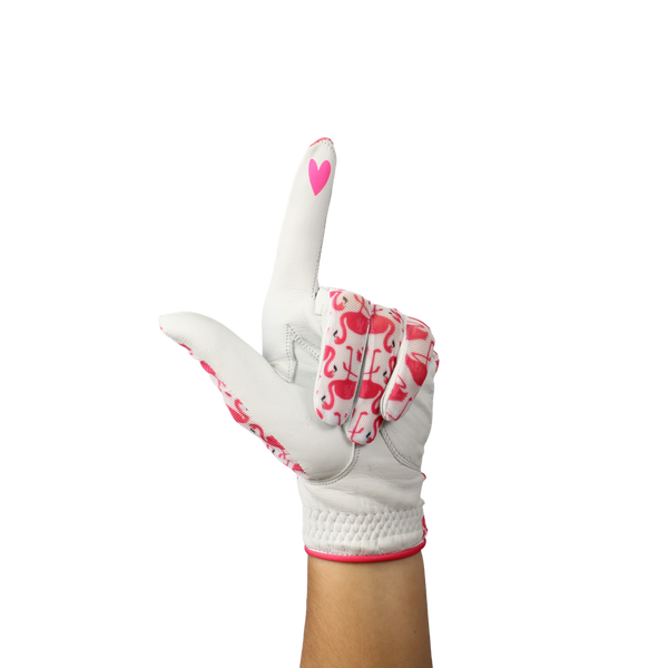 Ladies golf glove with flamingo pattern