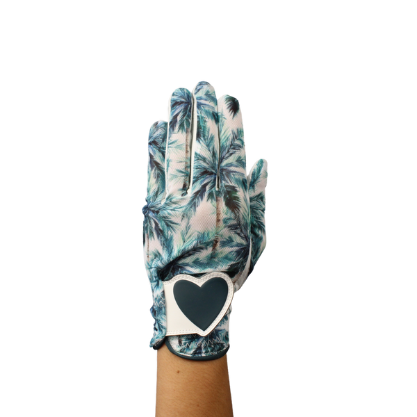 Ladies golf glove with tropical palm tree pattern