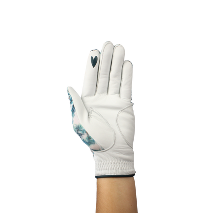 Ladies golf glove with tropical palm tree pattern