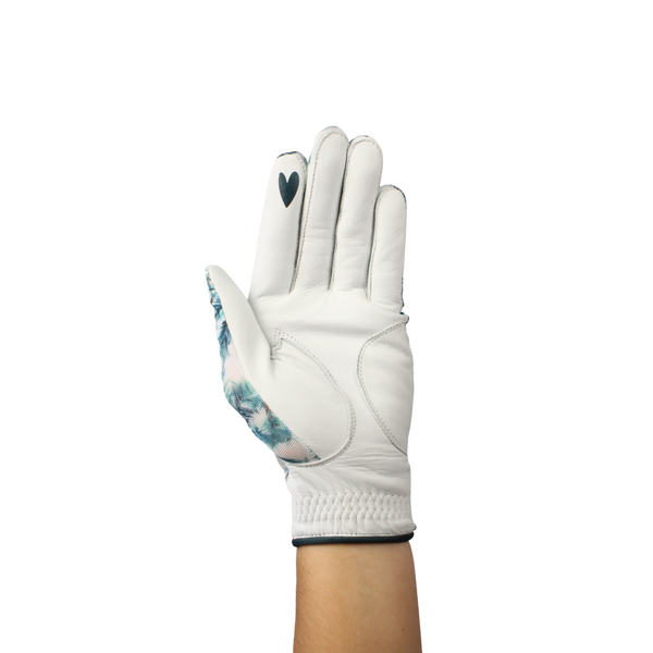 Ladies golf glove with tropical palm tree pattern