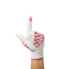 Ladies golf glove with red and pink heart pattern