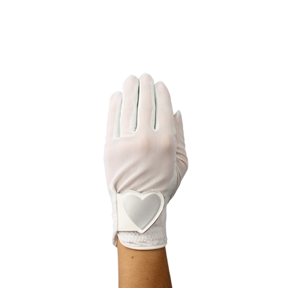 Ladies golf glove with white mesh fabric