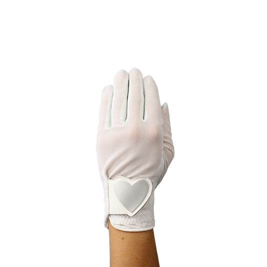 Ladies golf glove with white mesh fabric