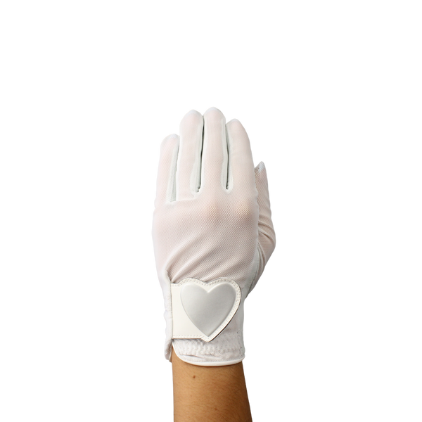 Ladies golf glove with white mesh fabric