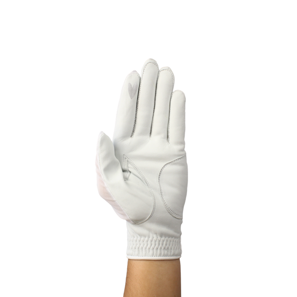 Ladies golf glove with white mesh fabric