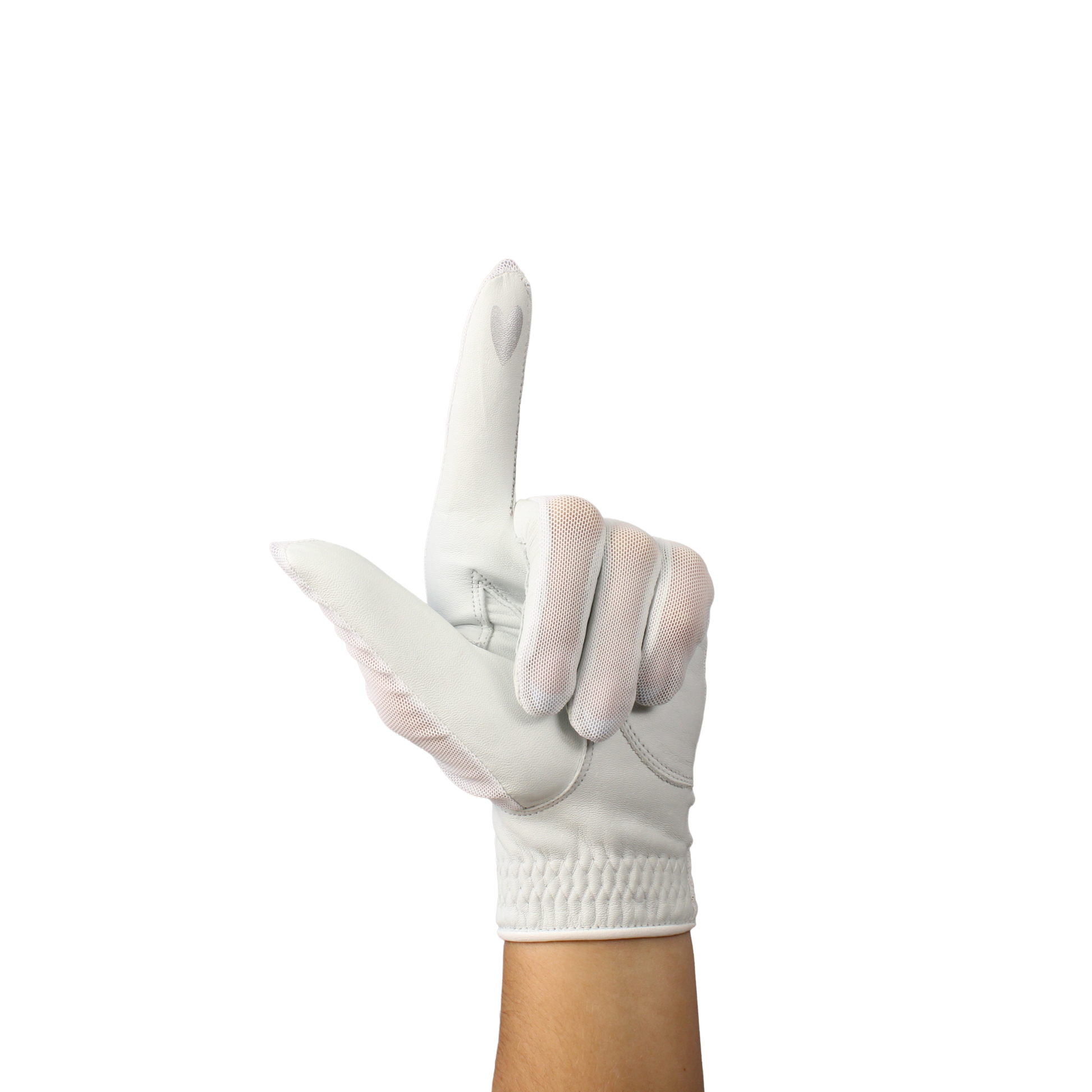 Ladies golf glove with white mesh fabric