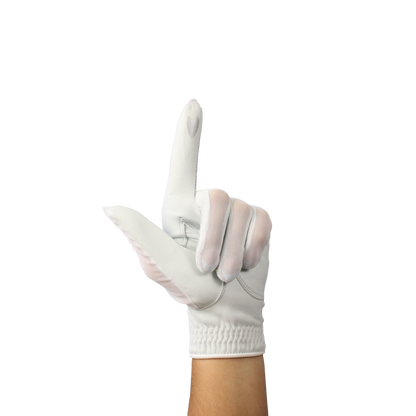 Ladies golf glove with white mesh fabric