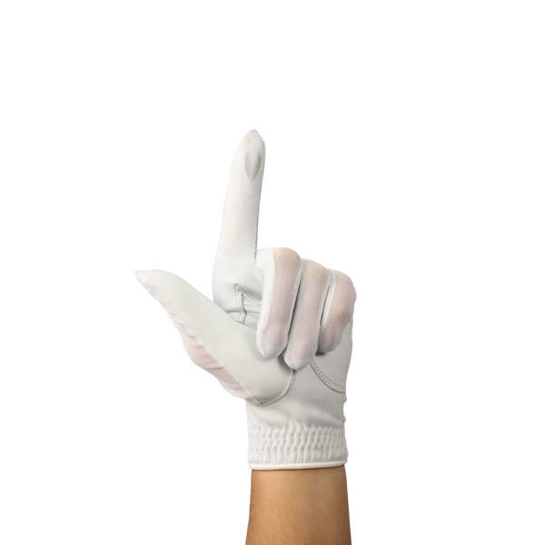 Ladies golf glove with white mesh fabric