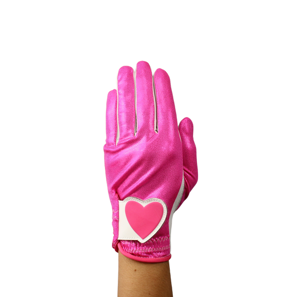 Ladies golf glove with pink glitter fabric print