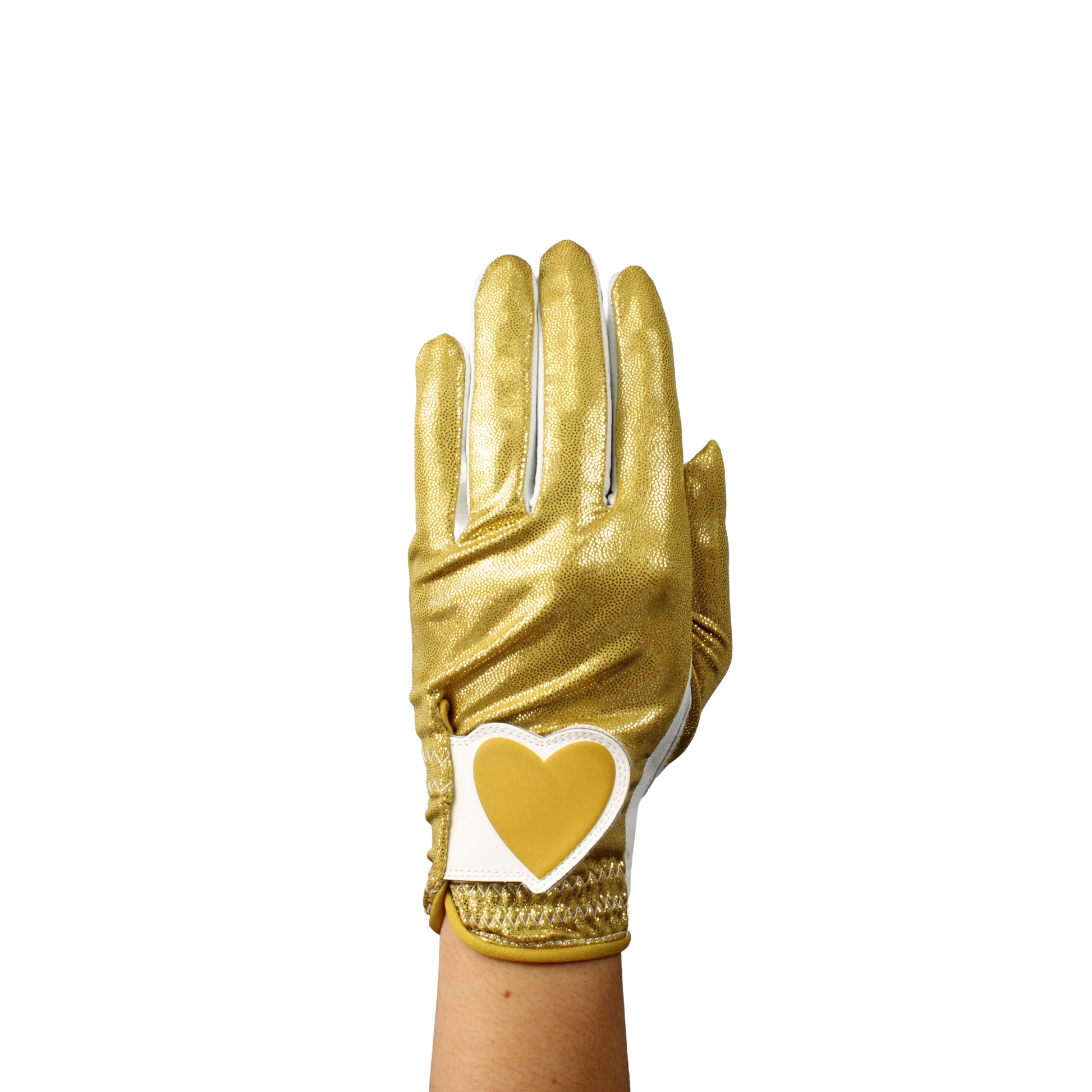 Ladies golf glove with gold glitter fabric print