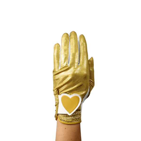 Ladies golf glove with gold glitter fabric print