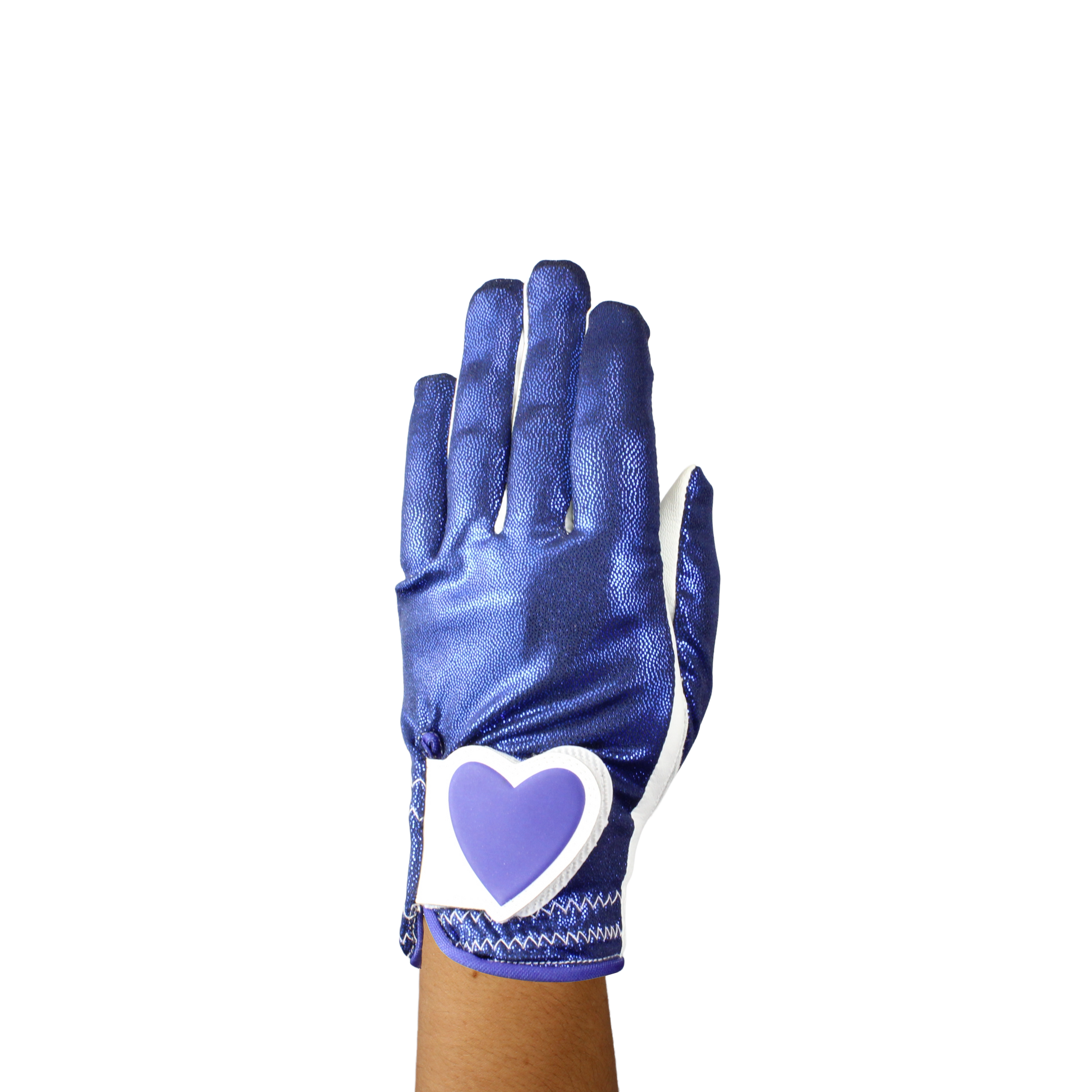 Ladies golf glove with blue glitter print