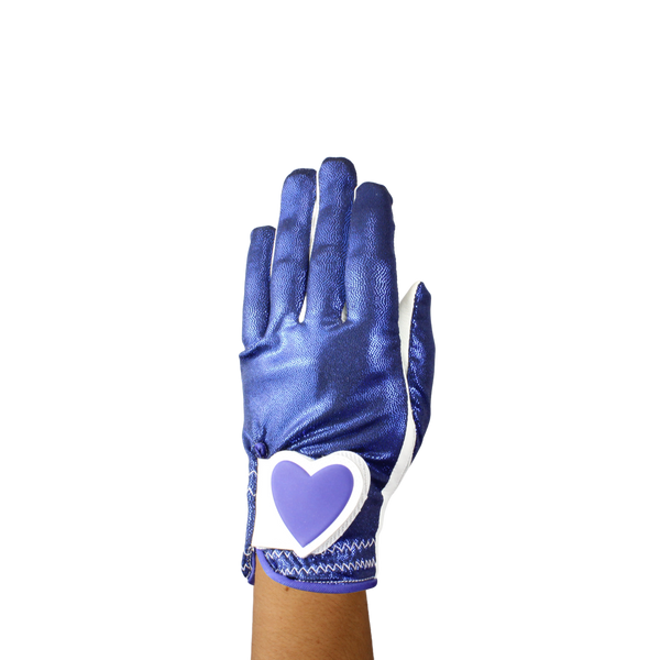 Ladies golf glove with blue glitter print