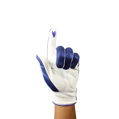 Ladies golf glove with blue glitter print