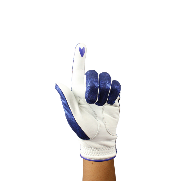 Ladies golf glove with blue glitter print