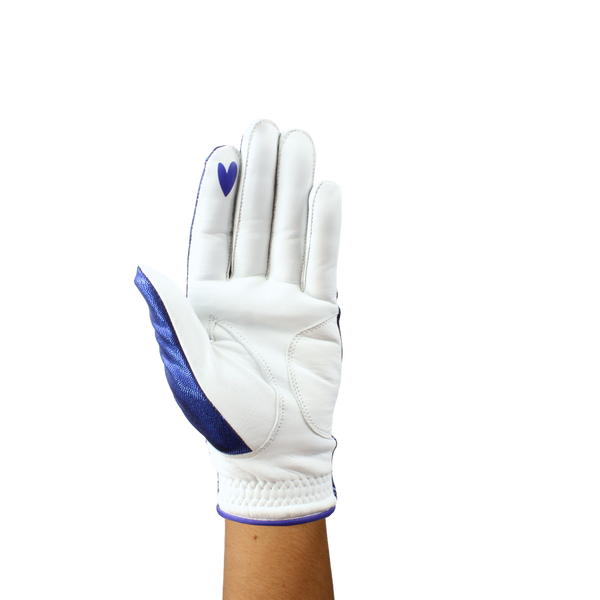 Ladies golf glove with blue glitter print