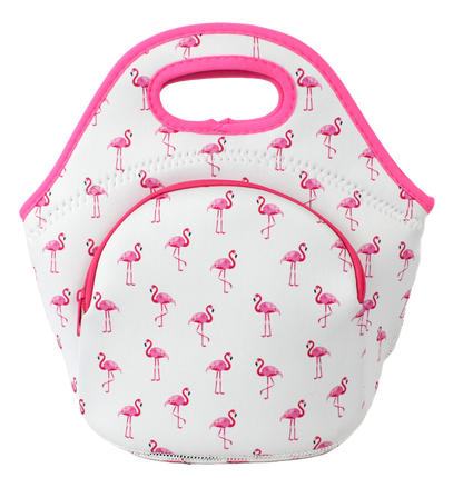 Neoprene Lunch Bag with Pocket - Flamingo