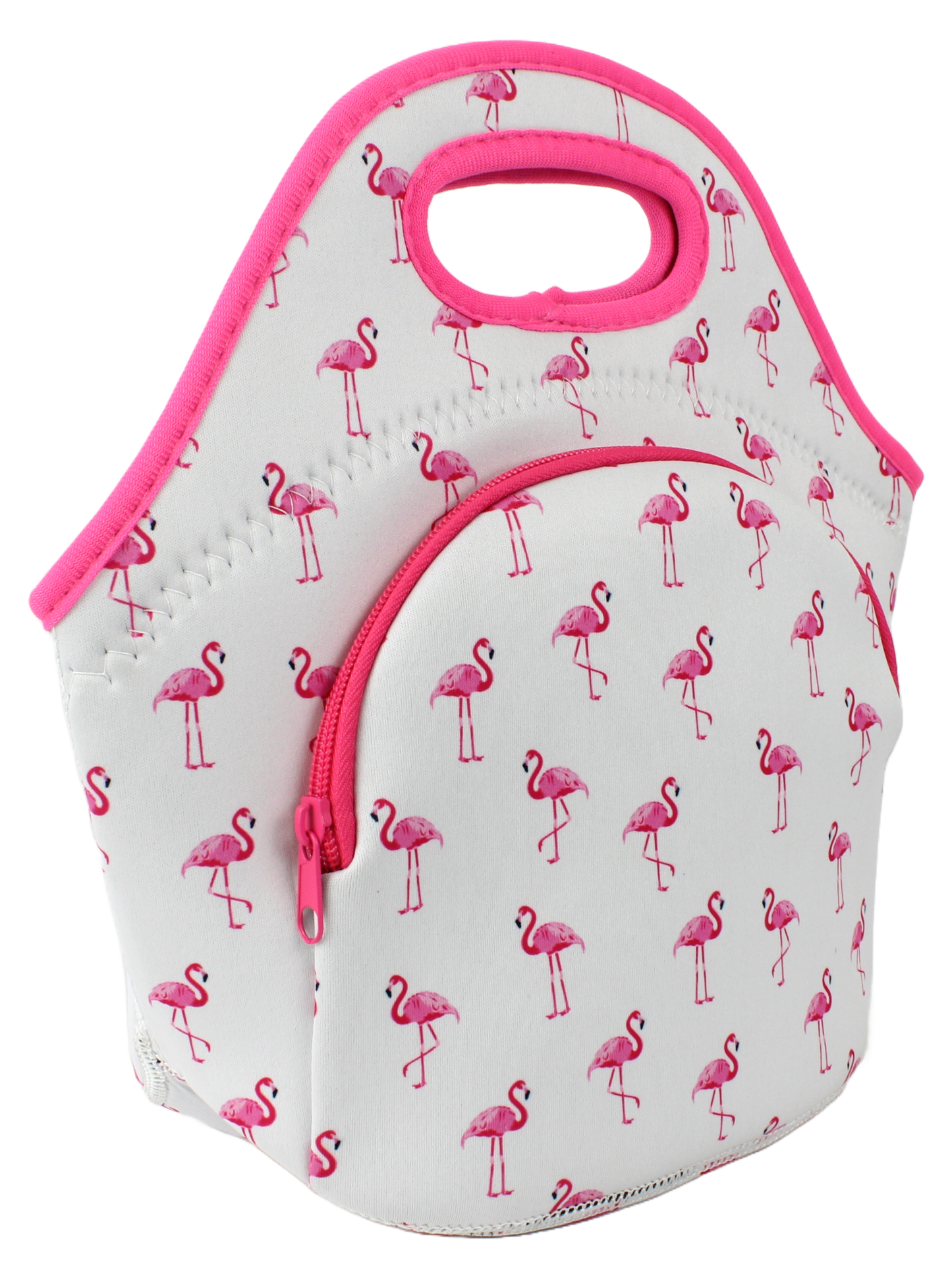 Neoprene Lunch Bag with Pocket - Flamingo