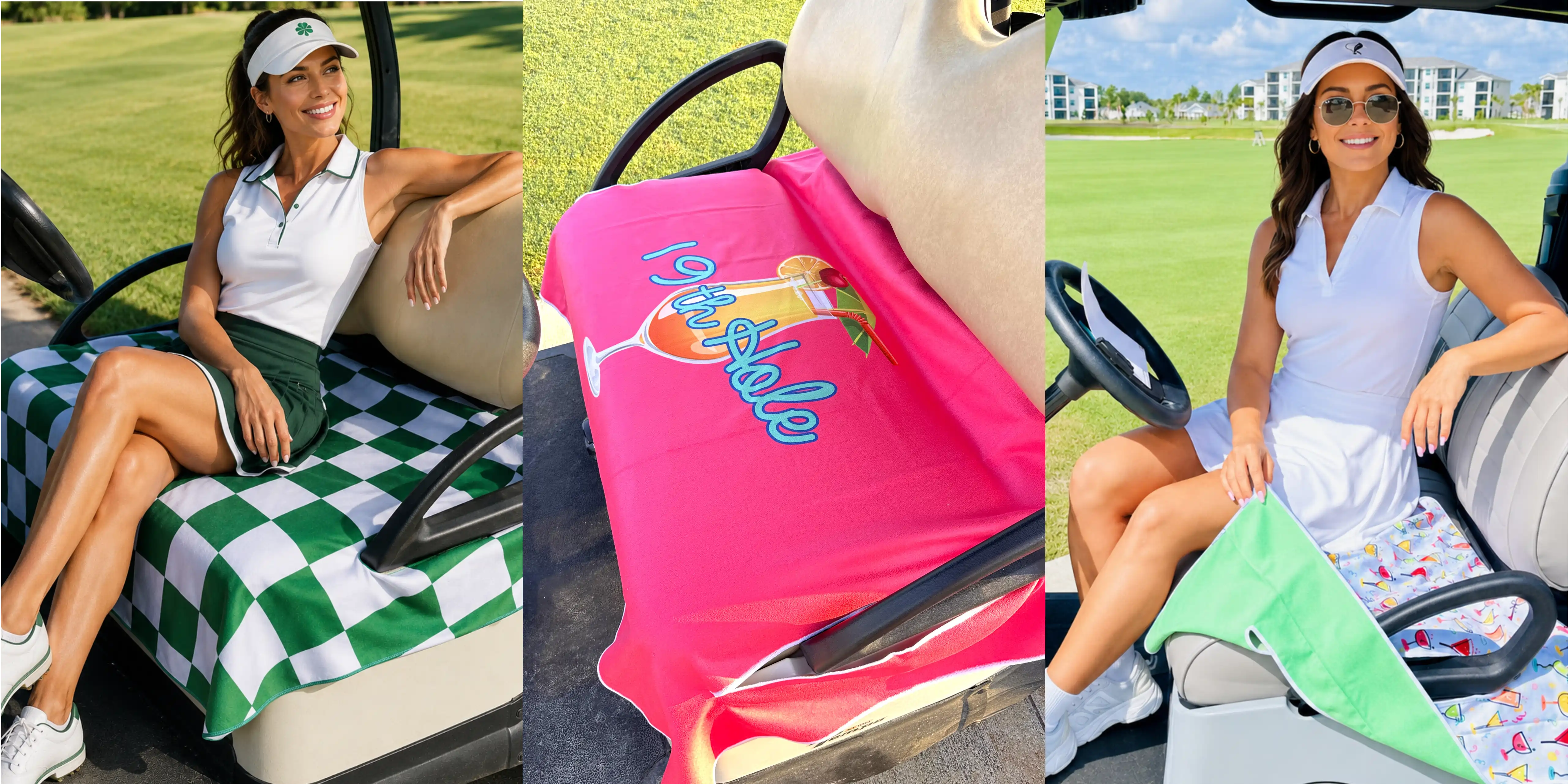 A banner image showing several golf cart seat covers